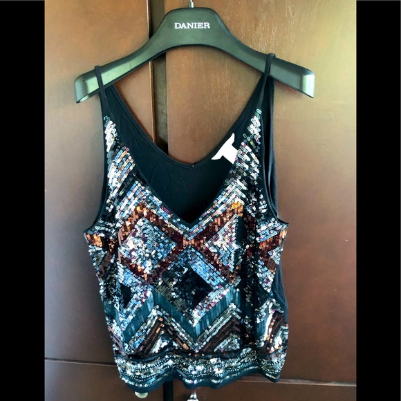 H&M EUC women’s silver bronze and black sequin tank top size medium - Picture 1 of 6